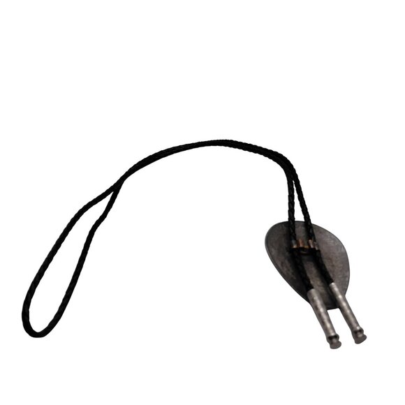 Eagle head bolo tie black leather silver tone metal - Picture 3 of 4